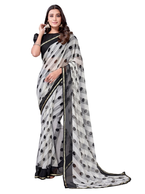 

KALINI White & Black Pure Chiffon Saree
