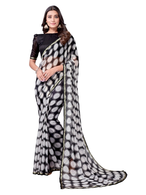 

KALINI White & Black Zari Pure Chiffon Saree