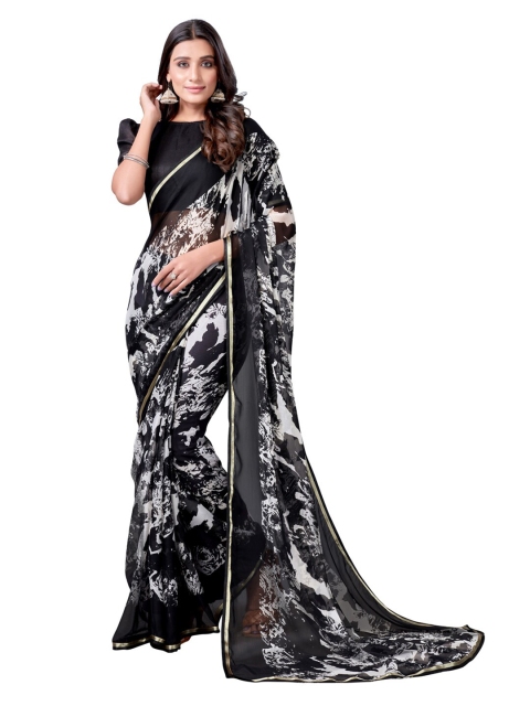 

KALINI Black & White Pure Chiffon Saree