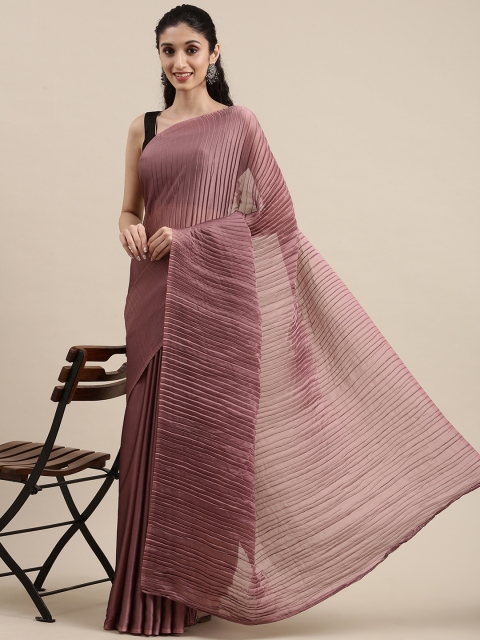 

Mitera Mauve Solid Acordion Pleated Pure Georgette Saree