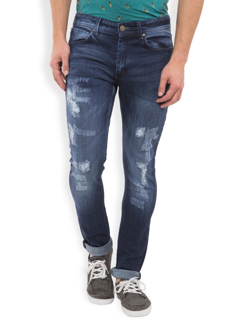 

LOCOMOTIVE Men Blue Dragon Fit Mid Rise Mildly Distressed Jeans