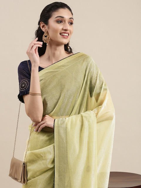 

Mitera Olive Green Embellished Lycra Shimmer Dyed Hot Fixing Saree