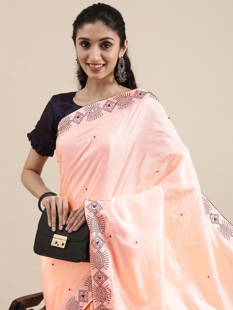 

Mitera Pink Solid Hot Fixing Pearl PolySilk Saree