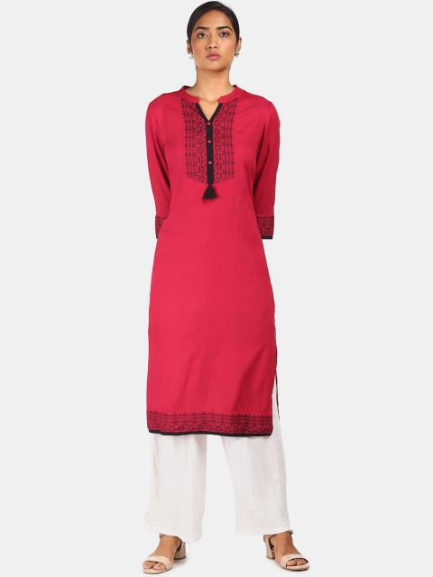 

Karigari Women Magenta & Black Ethnic Motifs Printed Kurta