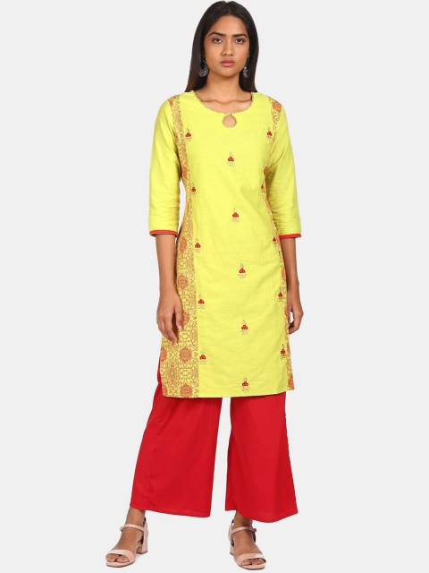 

Karigari Women Green Floral Embroidered Mirror Work Kurta