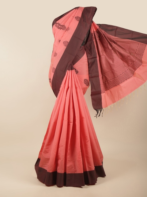 

Pothys Peach-Coloured & Maroon Ethnic Motifs Silk Cotton Saree