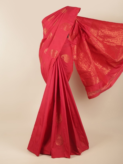 

Pothys Red & Gold-Toned Woven Design Zari Silk Cotton Saree