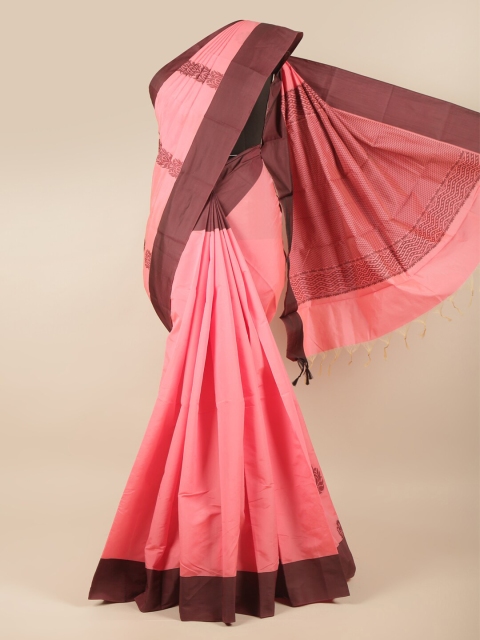 

Pothys Pink & Brown Woven Design Silk Cotton Saree