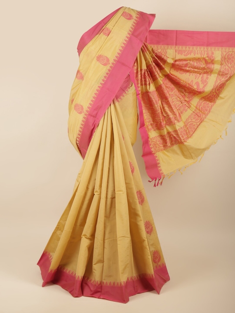

Pothys Cream-Coloured & Pink Woven Design Silk Cotton Saree