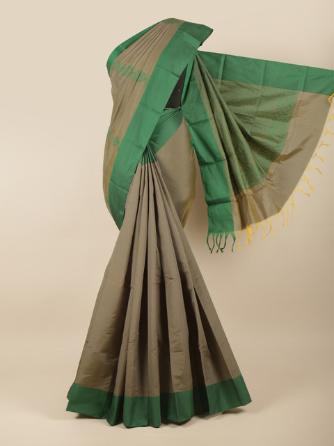 

Pothys Grey & Green Ethnic Motifs Silk Cotton Saree