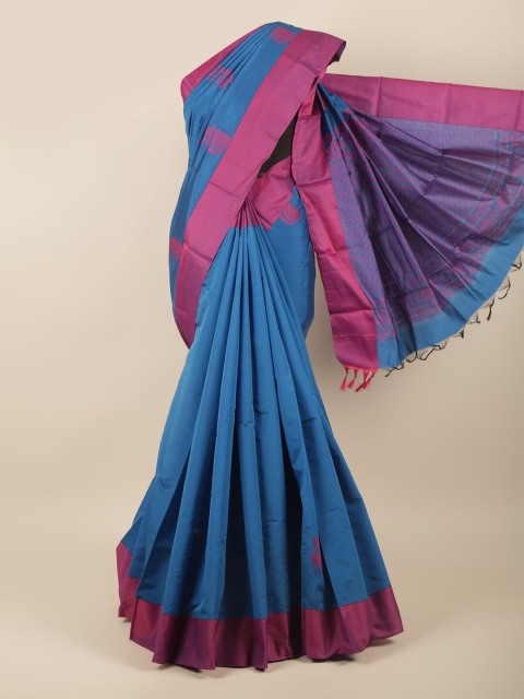 

Pothys Blue & Magenta Floral Silk Cotton Saree