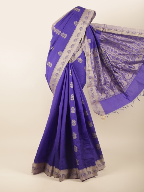 

Pothys Blue & Gold-Toned Woven Design Zari Silk Cotton Saree