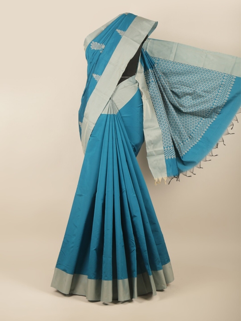 

Pothys Blue & Silver-Toned Woven Design Silk Cotton Saree
