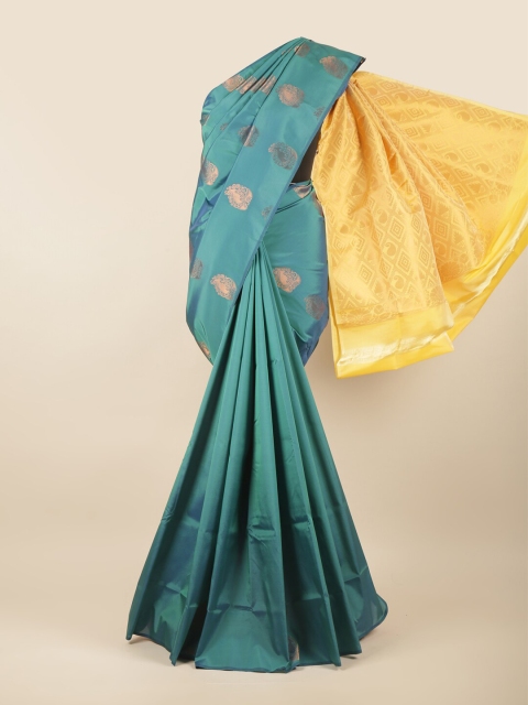 

Pothys Teal, Yellow & Copper-Toned Ethnic Motifs Zari Art Silk Saree