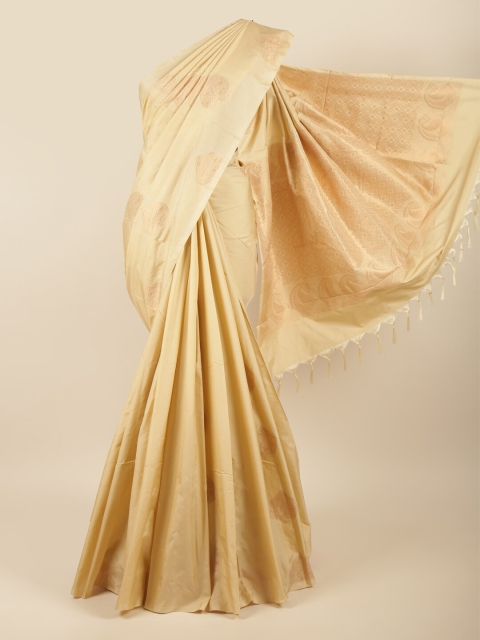 

Pothys Cream-Coloured & Gold-Toned Ethnic Motifs Zari Silk Cotton Saree