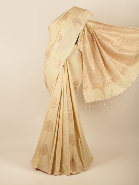 

Pothys Cream-Coloured & Gold-Toned Ethnic Motifs Zari Silk Cotton Saree