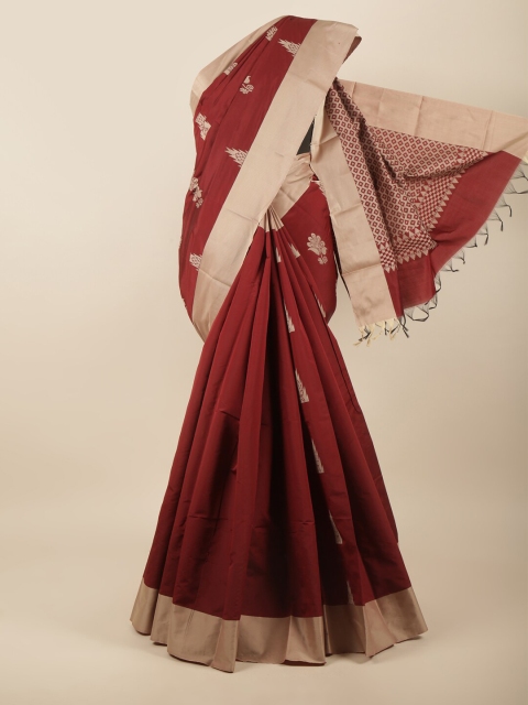 

Pothys Maroon & Beige Woven Design Silk Cotton Saree