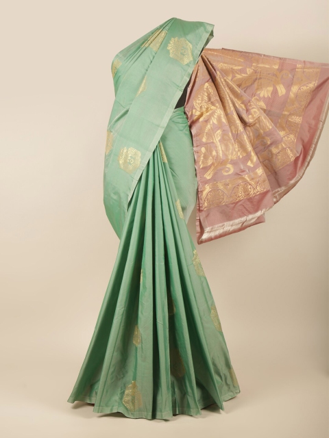 

Pothys Green & Gold Toned Woven Design Silk Cotton Saree