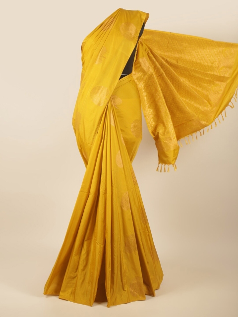 

Pothys Yellow & Copper-Toned Ethnic Motifs Zari Silk Cotton Saree