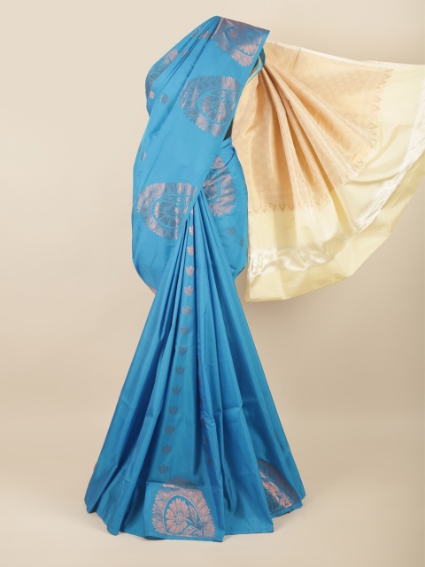 

Pothys Blue & Cream Coloured Woven Design Art Silk Saree