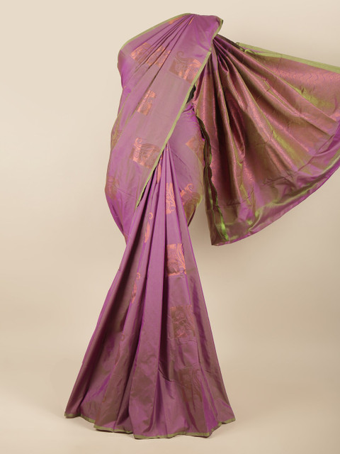 

Pothys Lavender & Copper-Toned Ethnic Motifs Zari Silk Cotton Saree