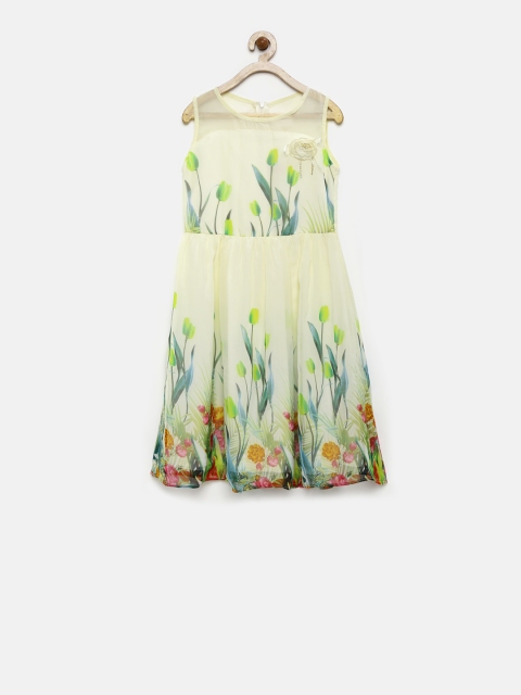 

Tiny Girl Green Floral Print Fit and Flare Dress