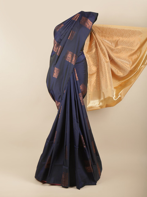 

Pothys Blue & Cream-Coloured Ethnic Motifs Zari Art Silk Saree