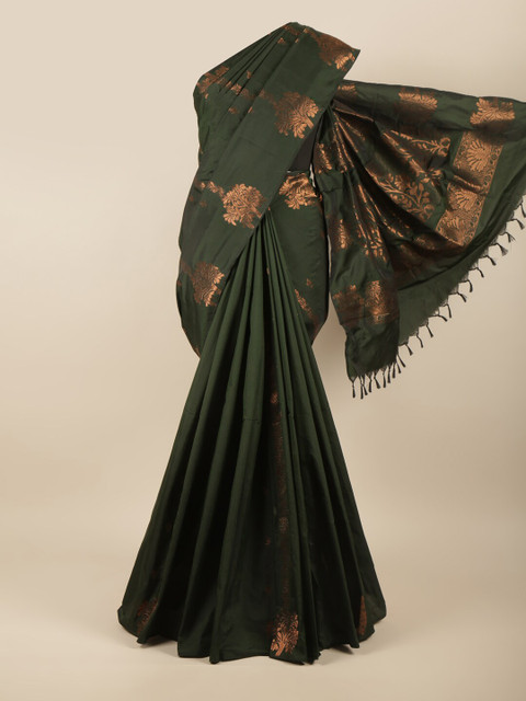 

Pothys Green & Copper-Toned Floral Zari Silk Cotton Saree