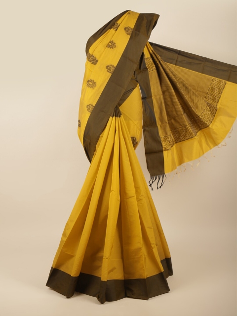 

Pothys Mustard & Coffee Brown Ethnic Motifs Silk Cotton Saree