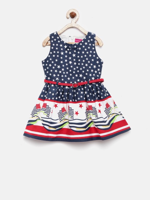 

Tiny Girl Girls Navy & White Printed Fit & Flare Dress, Navy blue
