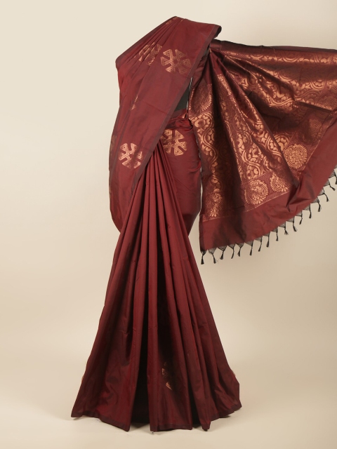 

Pothys Maroon & Copper-Toned Woven Design Zari Silk Cotton Saree