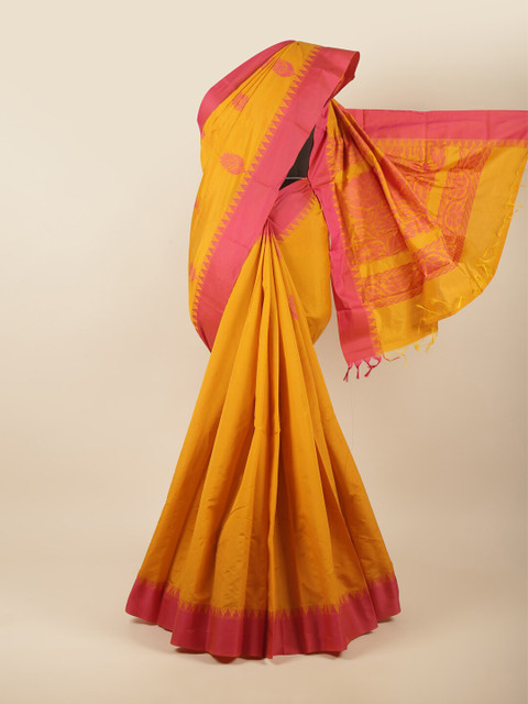 

Pothys Mustard & Pink Woven Design Silk Cotton Saree