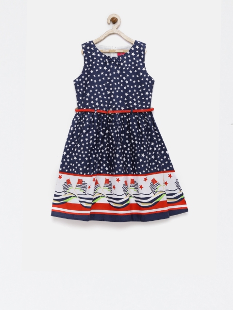 

Tiny Girl Girls Navy & White Printed Fit & Flare Dress, Navy blue