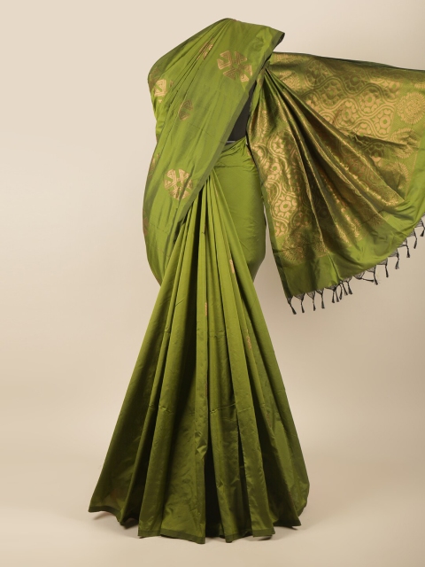 

Pothys Green & Gold-Toned Ethnic Motifs Zari Silk Cotton Saree