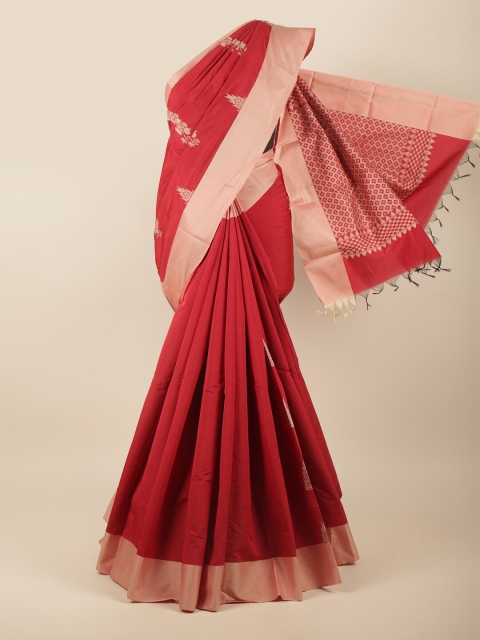 

Pothys Red & Cream-Coloured Floral Silk Cotton Saree