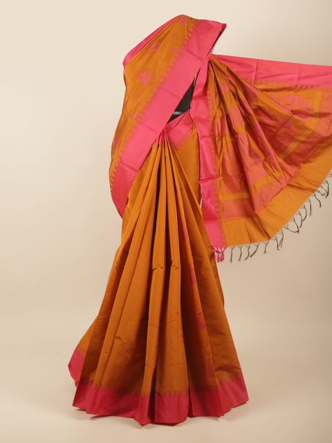 

Pothys Mustard & Pink Floral Silk Cotton Saree