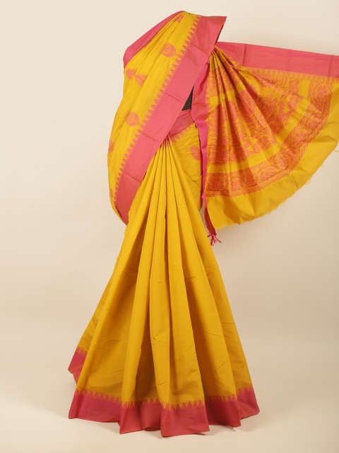 

Pothys Mustard & Pink Ethnic Motifs Silk Cotton Saree