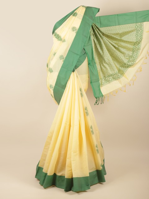 

Pothys Cream-Coloured & Green Ethnic Motifs Silk Cotton Saree