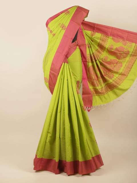 

Pothys Green & Red Ethnic Motifs Silk Cotton Saree