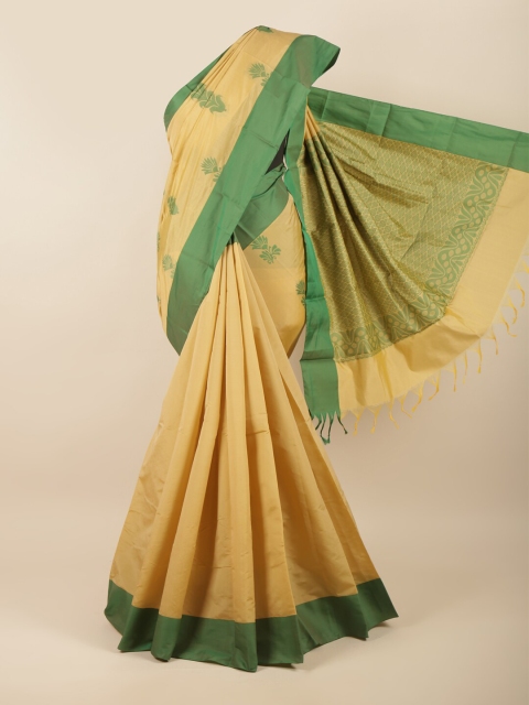 

Pothys Cream-Coloured & Green Woven Design Silk Cotton Saree