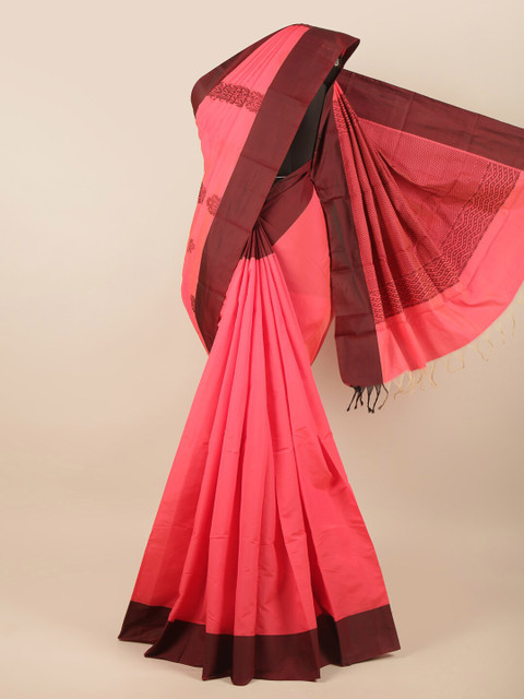 

Pothys Pink & Maroon Floral Silk Cotton Saree