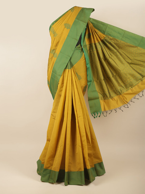 

Pothys Mustard & Green Woven Design Silk Cotton Saree
