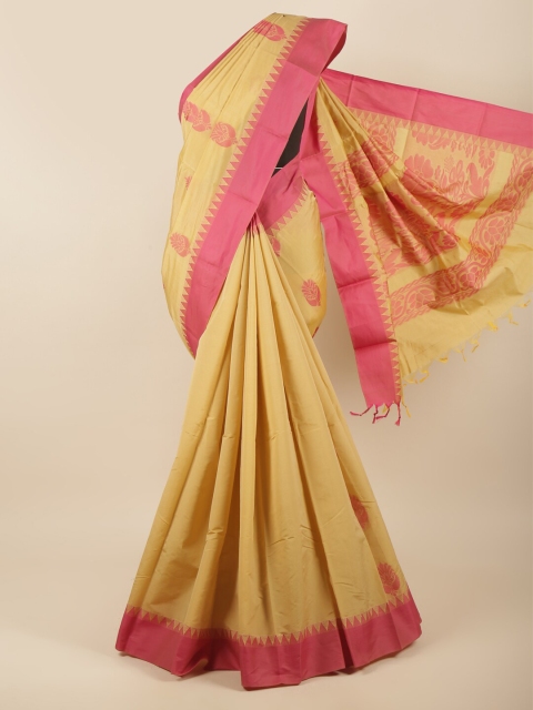 

Pothys Cream-Coloured & Pink Woven Design Silk Cotton Saree