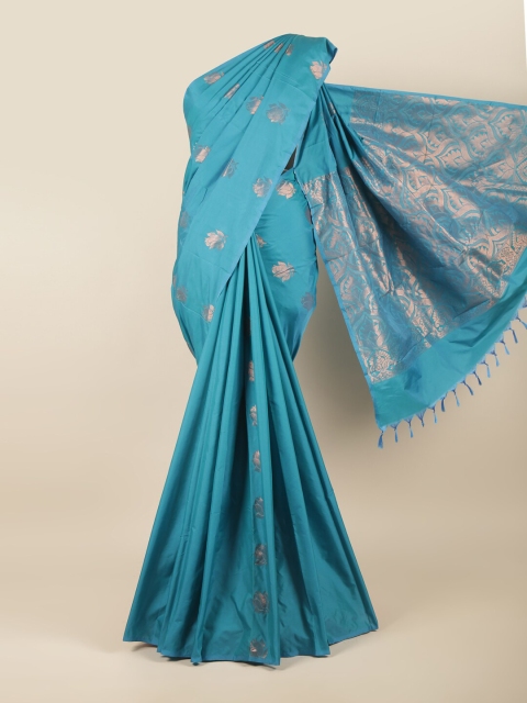 

Pothys Blue & Copper-Toned Woven Design Zari Silk Cotton Saree