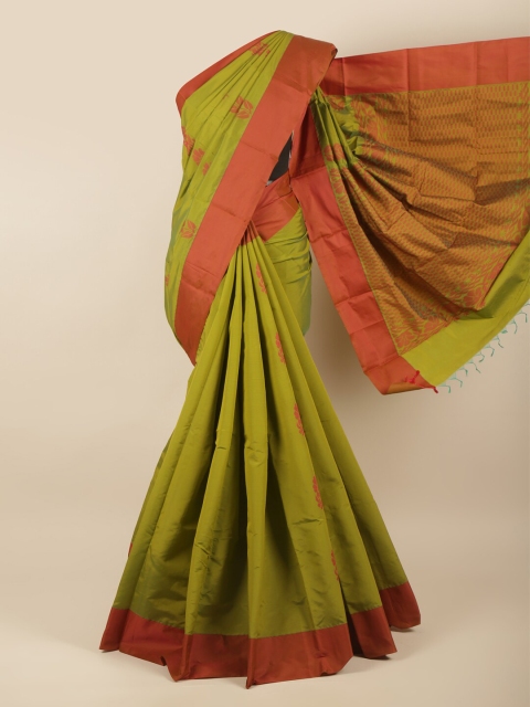 

Pothys Green & Brown Floral Silk Cotton Saree