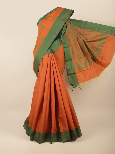 

Pothys Orange & Green Ethnic Motifs Silk Cotton Saree