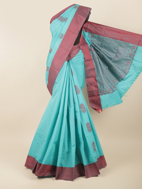 

Pothys Turquoise Blue & Pink Woven Design Silk Cotton Saree