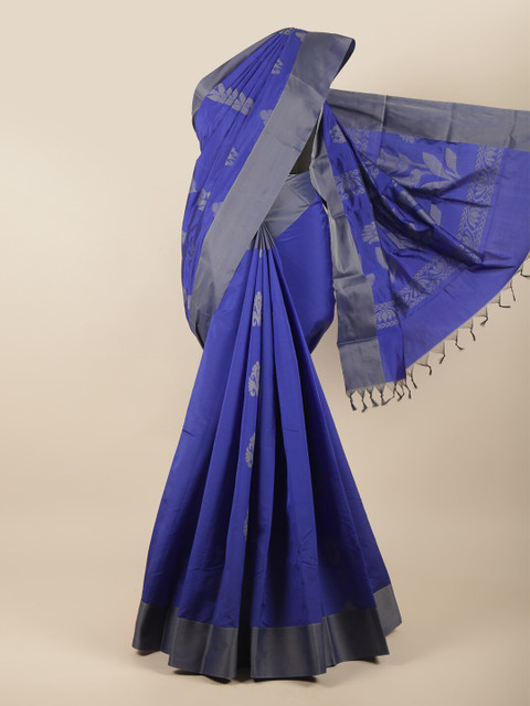 

Pothys Blue & Grey Ethnic Motifs Silk Cotton Saree