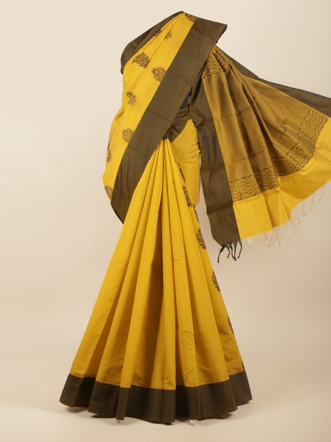 

Pothys Yellow & Brown Ethnic Motifs Silk Cotton Saree