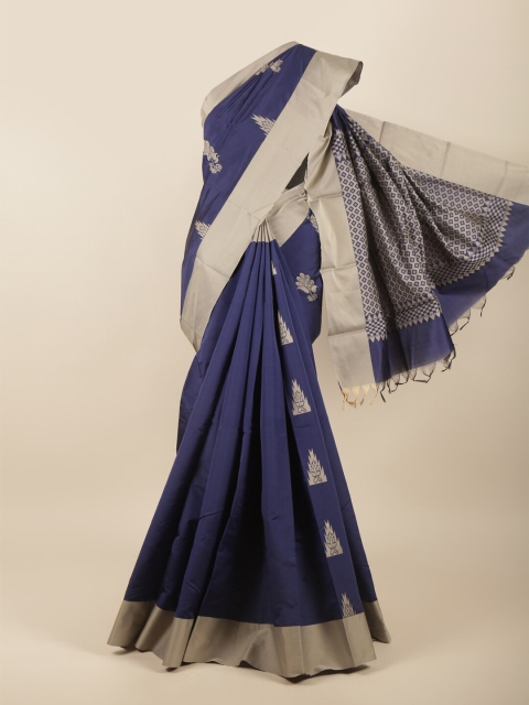 

Pothys Blue & Grey Ethnic Motifs Silk Cotton Saree